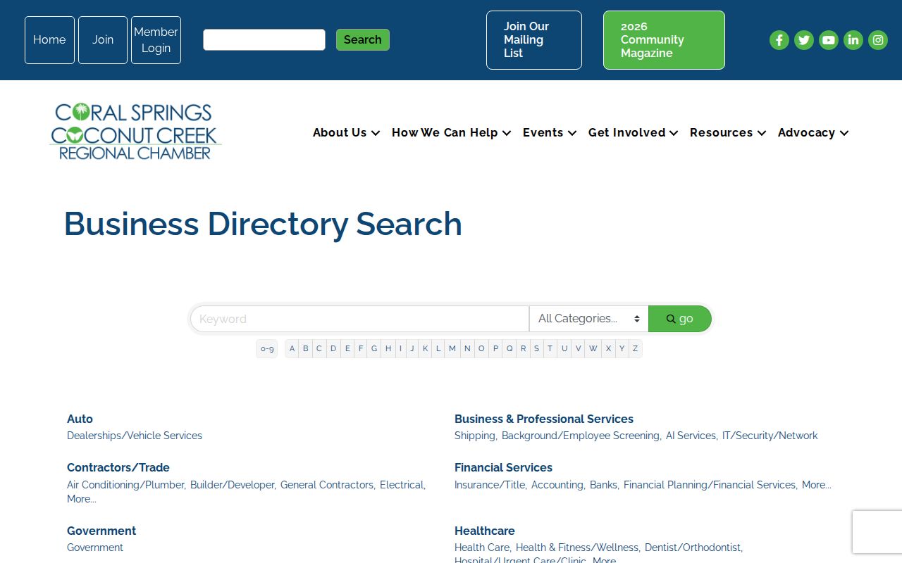 Regional chamber public business directory serving Coconut Creek